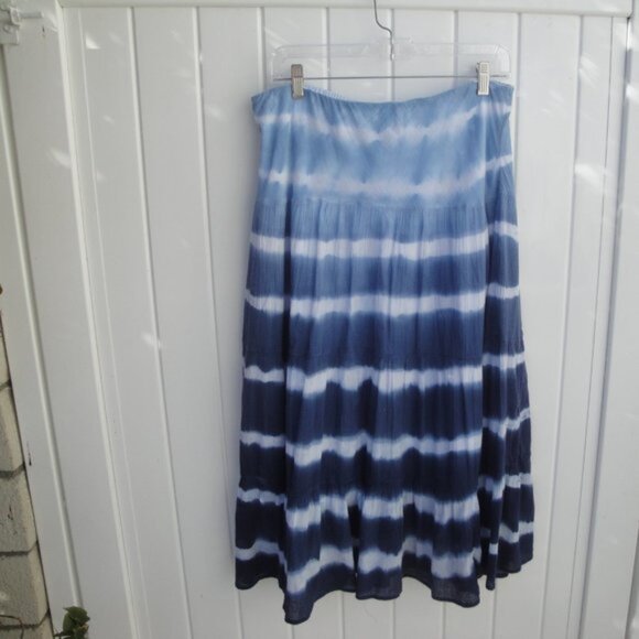 CHAPS Womens Skirt Midi Size Med Blue Ombre Bohemian Tie-Dye Preppy Summer - Picture 2 of 2
